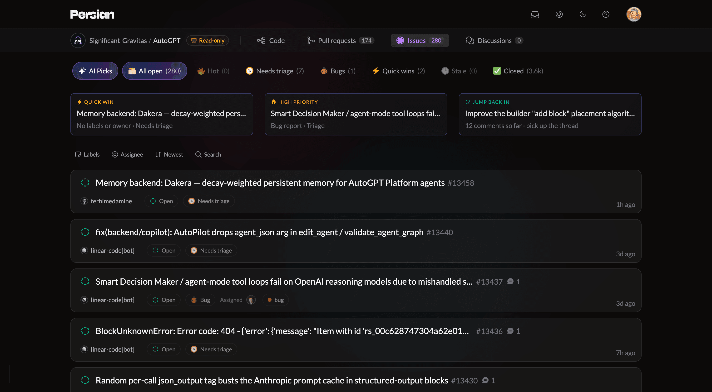 The Persian issues list with AI Picks